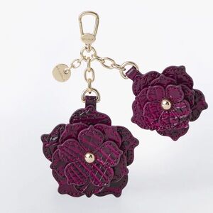 Brahmin Purple Flower Bag Charm Key Fob Keychain Flower Duo